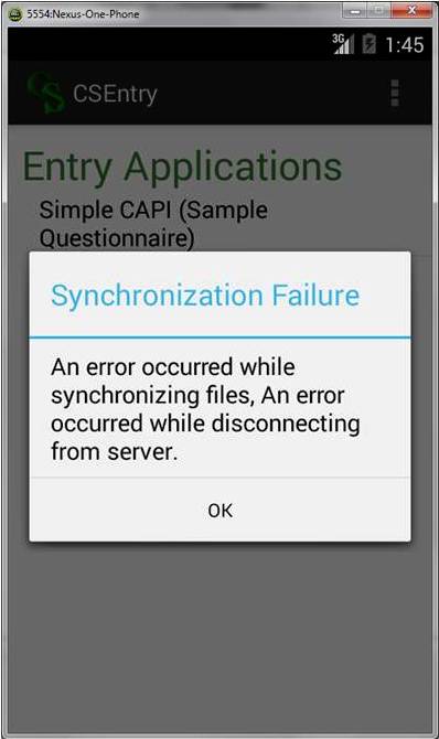 Sync Error Message