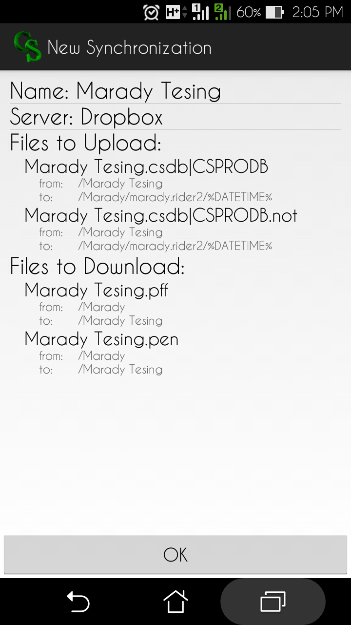 Dear cspro team<br /><br />When I synchronized data from dropbox it not send data to folder name Marady.rider2. Please help me!!!