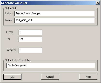 Generate Value Set Dialog Box