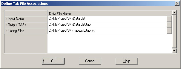 Define Tab File Associations Dialog Box