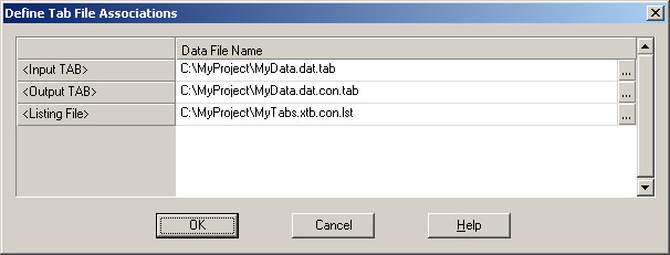 Define Tab File Associations Dialog Box