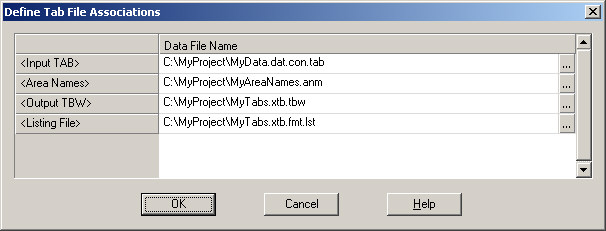 Define Tab File Associations Dialog Box